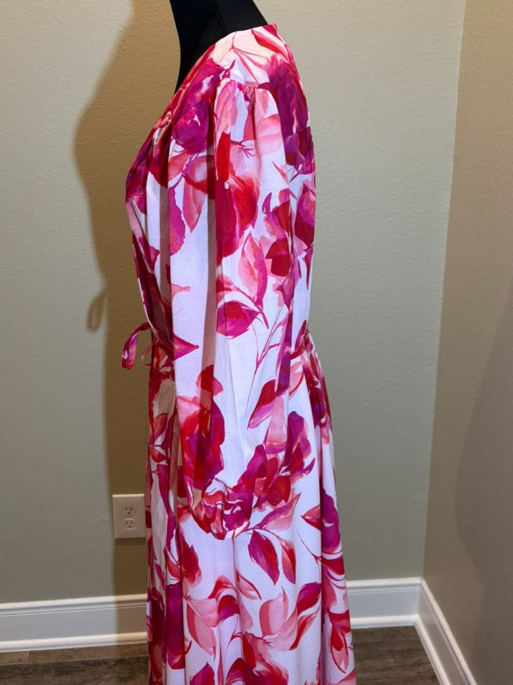 Calvin Klein Floral Puff Sleeve Belted Fit & Flare Dress Size 16 - Picture 7 of 13